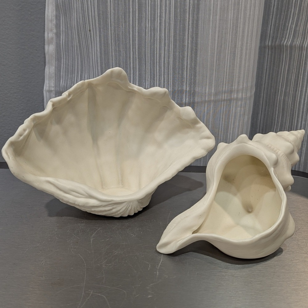 Yankee Candle Porcelain Seashell Votive‎ Holder Set Matte White Clam Conch Shell